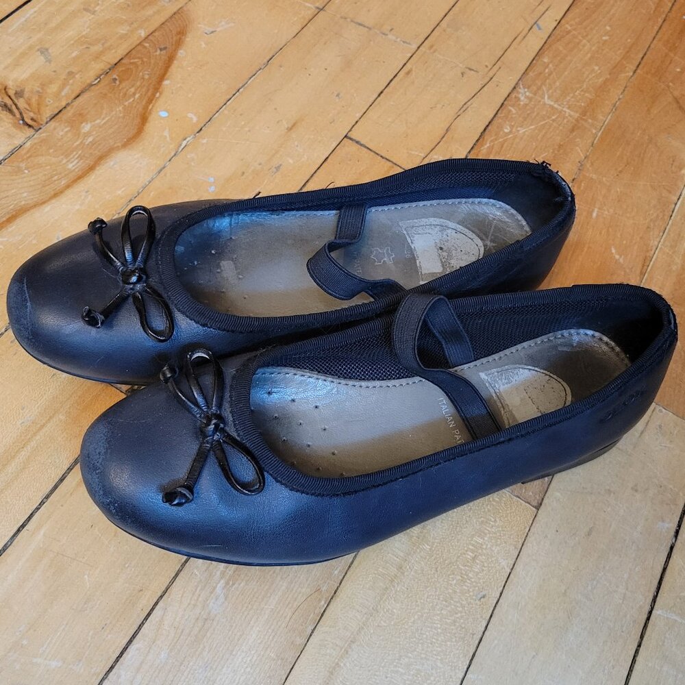 GEOX Black Leather Ballet Flats Size 36 EU Bow Detail‎ Italian